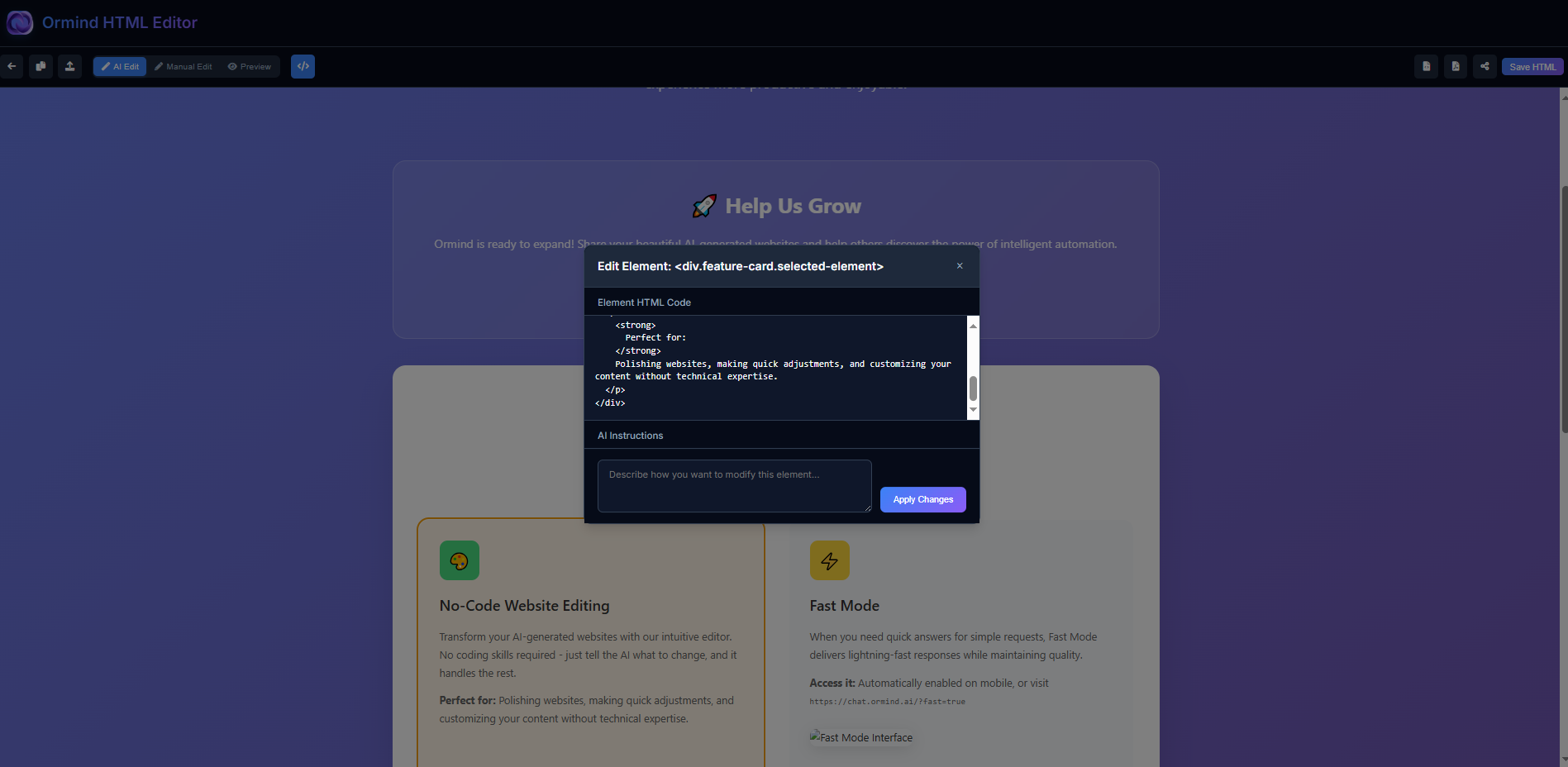 WYSIWYG editor interface showing collaborative editing tools and AI assistance features